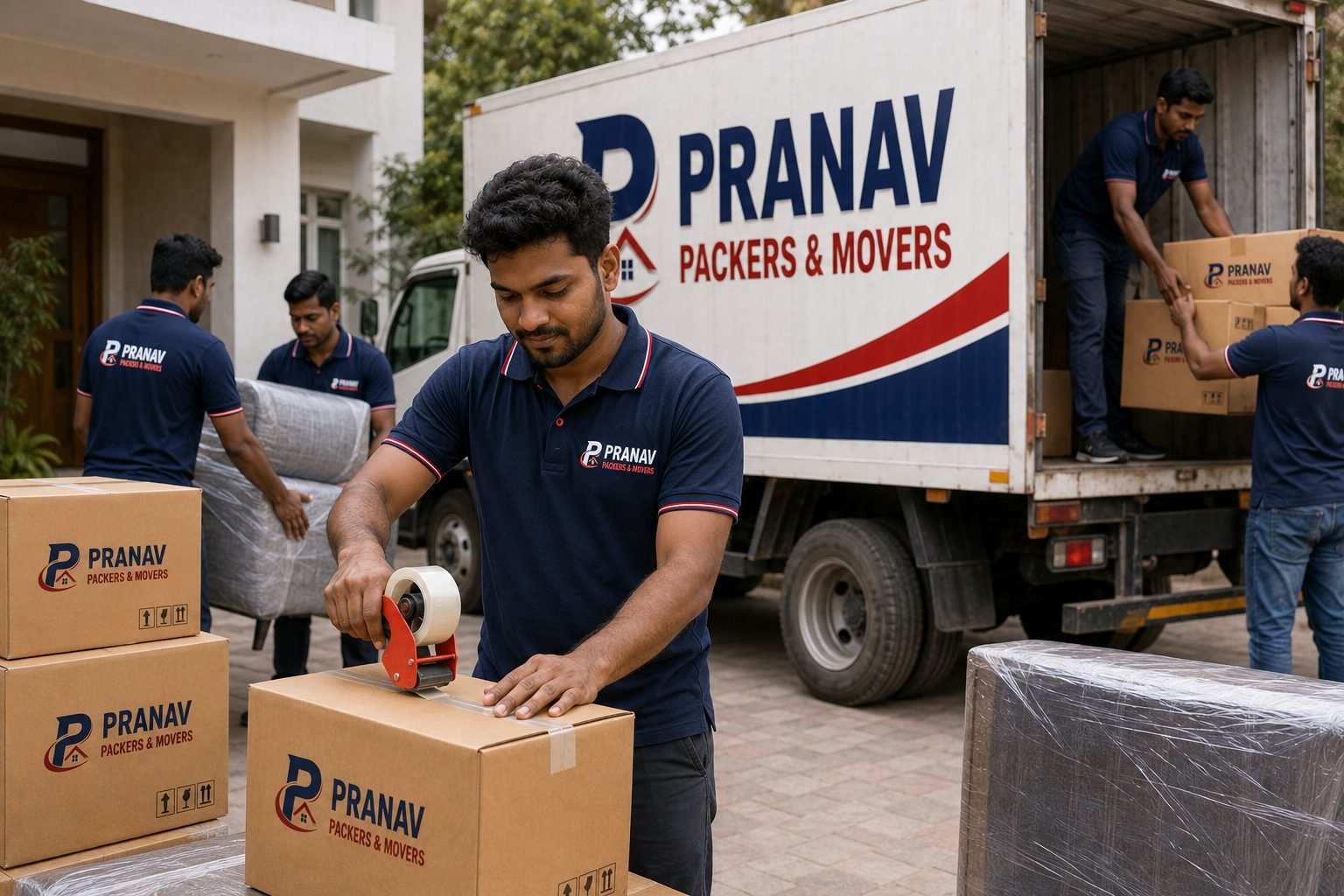 Pranav Packers and Movers staff packing and loading a customer's belongings