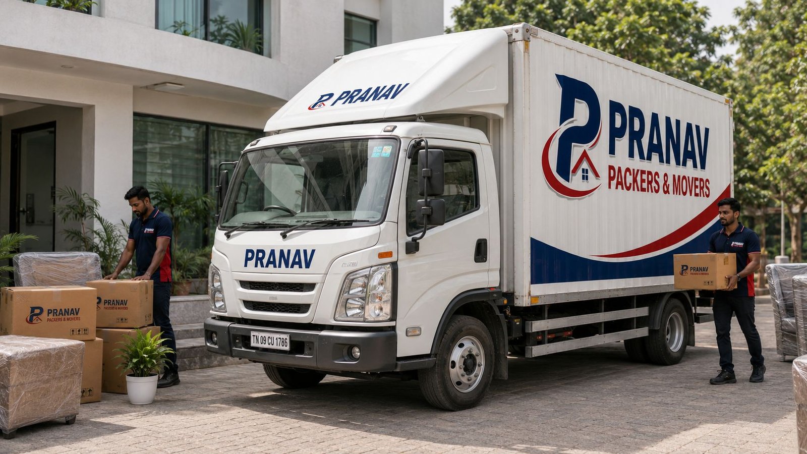Pranav Packers and Movers staff providing vehicle transportation service in Erode